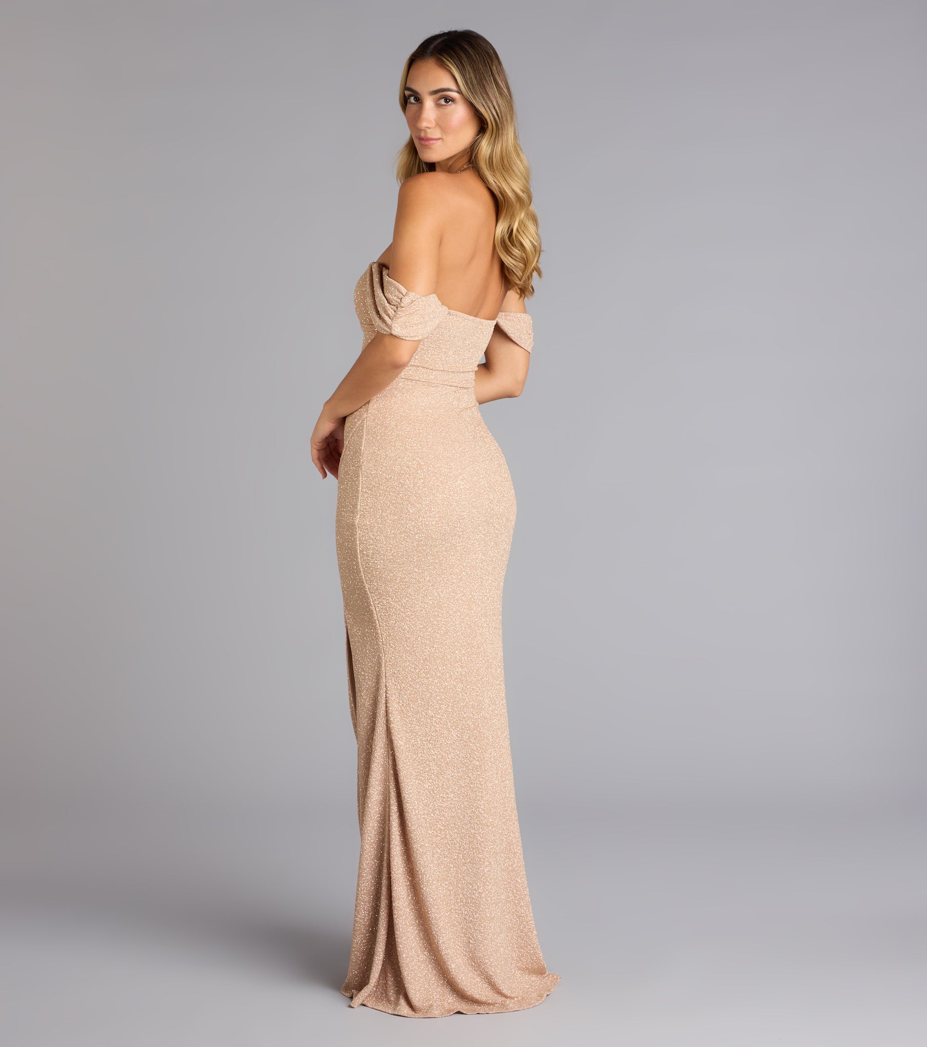 Tamara Off-The-Shoulder Mermaid Glitter Formal Dress