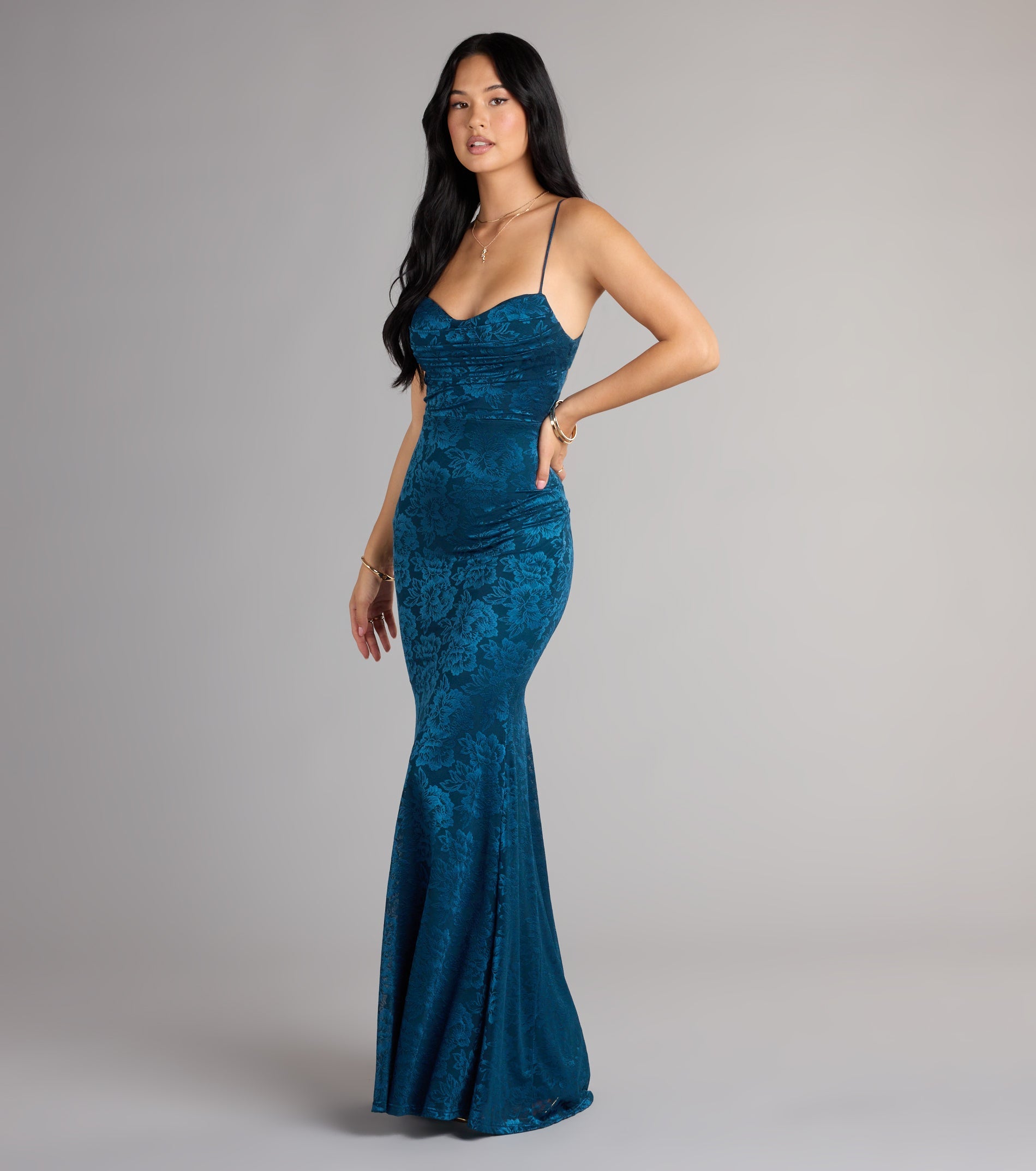 Haisley Open Back Floral Lace Mermaid Dress