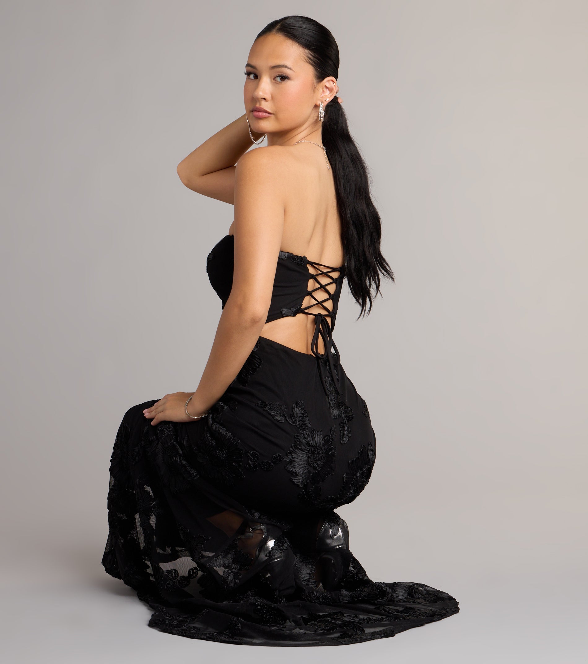 Ariela Lace-Up Cutout Mermaid Formal Dress