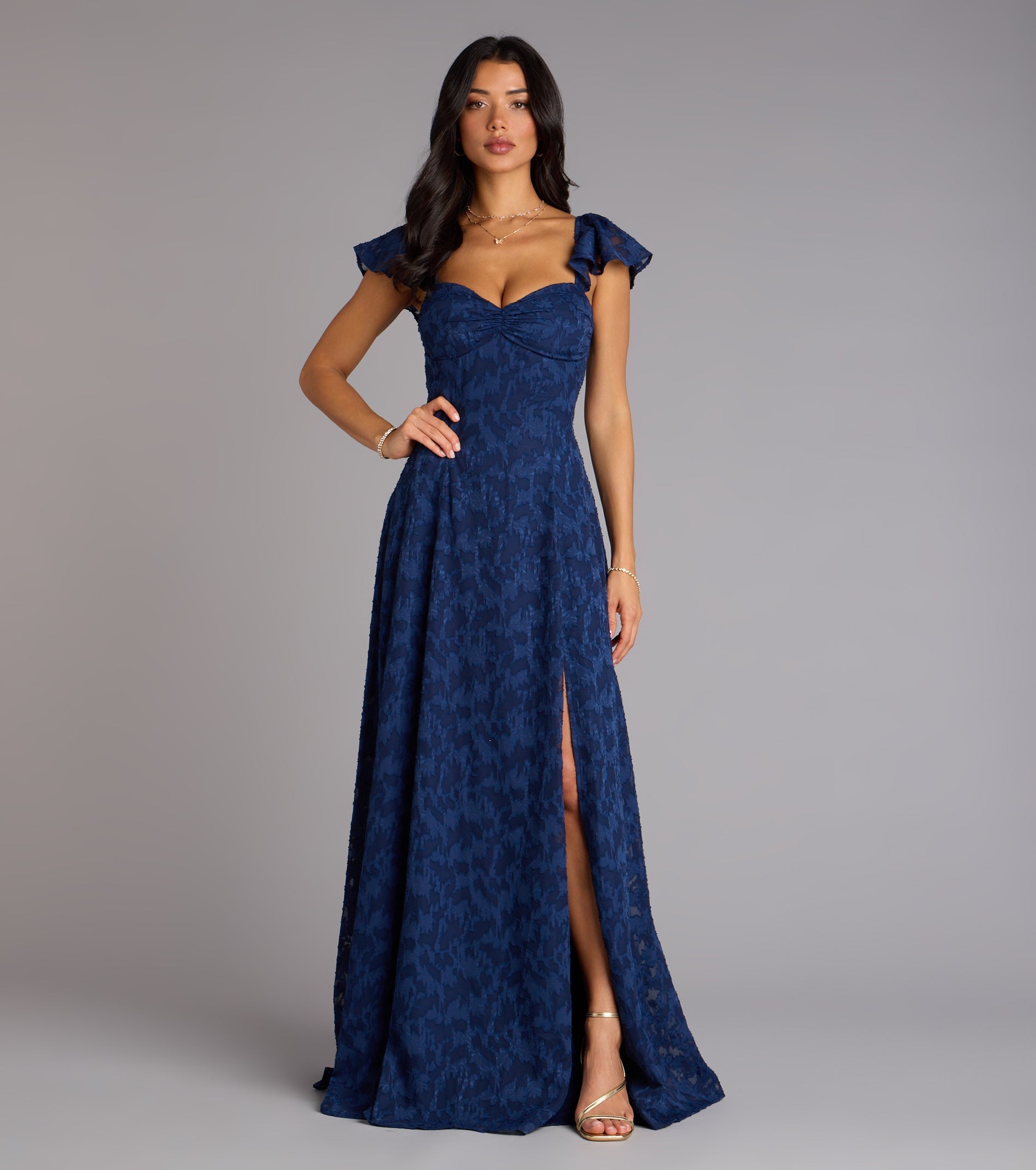 Vittoria Flutter Sleeve A-Line Chiffon Formal Dress