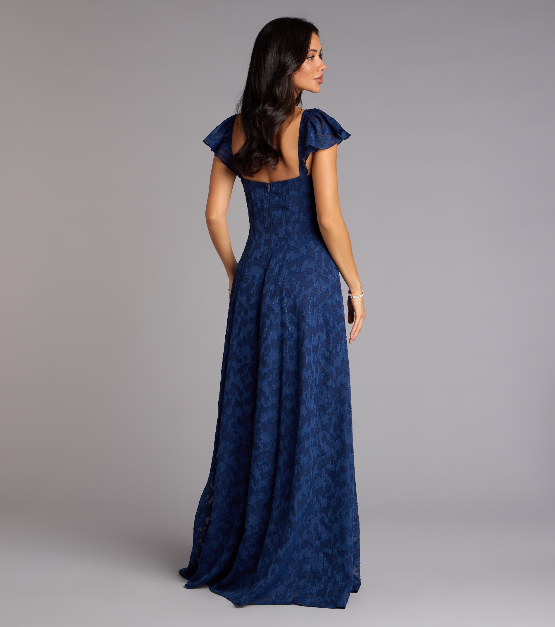 Vittoria Flutter Sleeve A-Line Chiffon Formal Dress