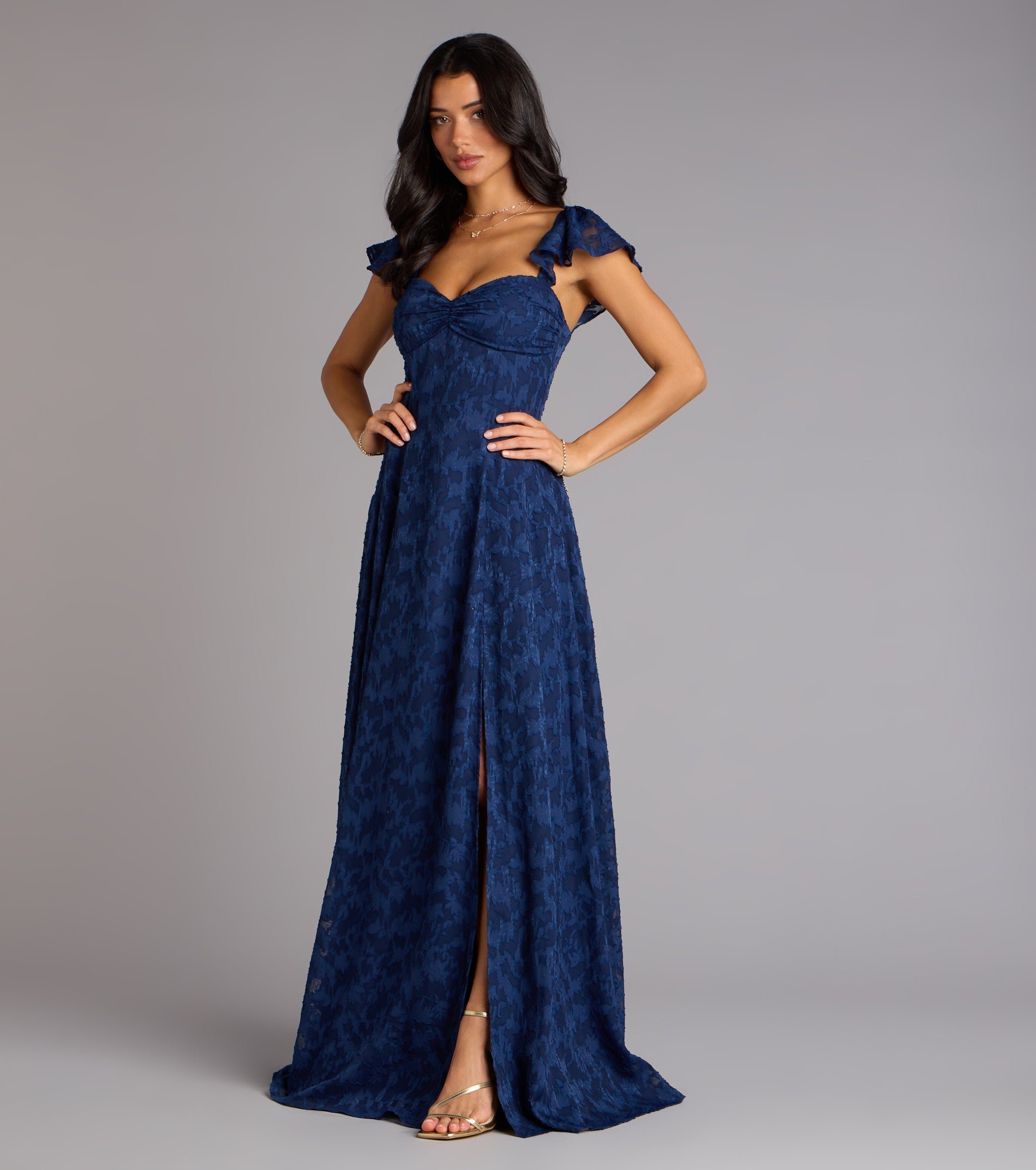 Vittoria Flutter Sleeve A-Line Chiffon Formal Dress