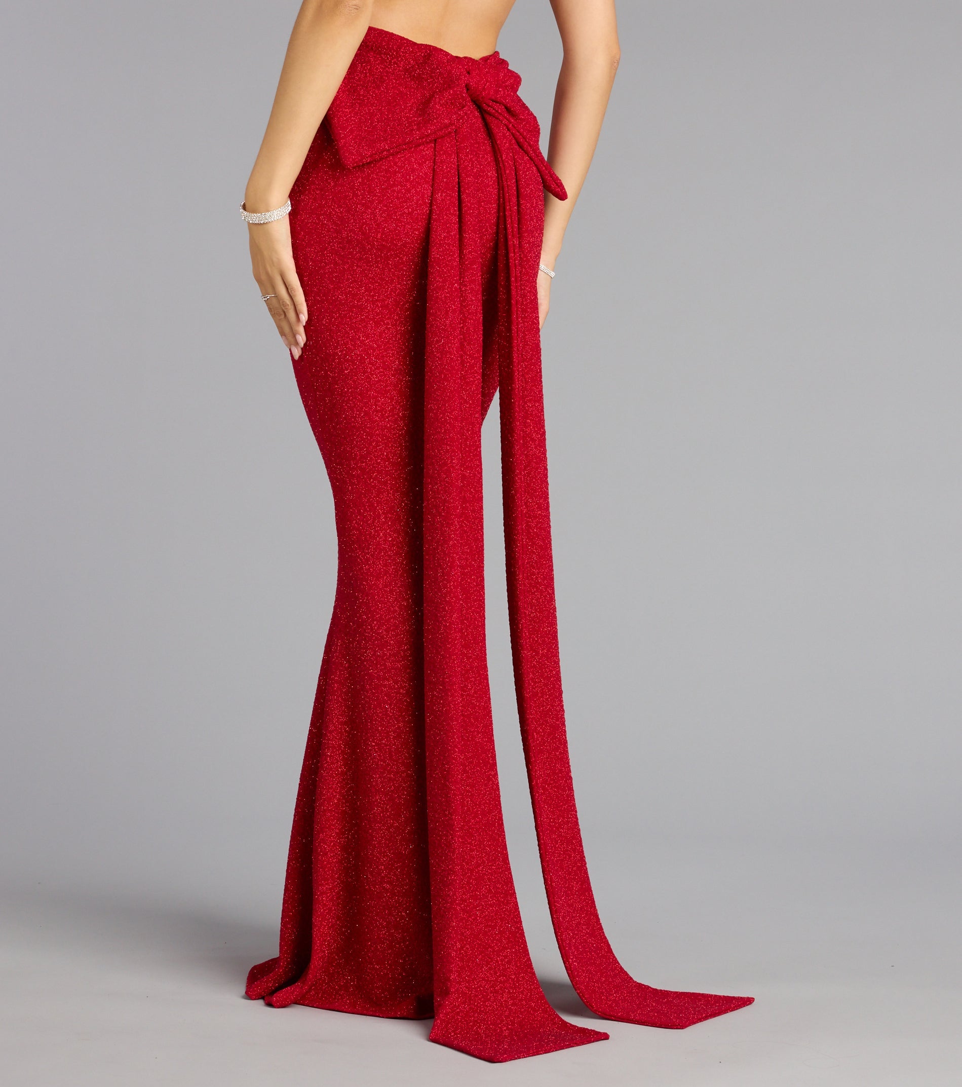 Gwendolyn Glitter Knit Bow-Back Mermaid Dress