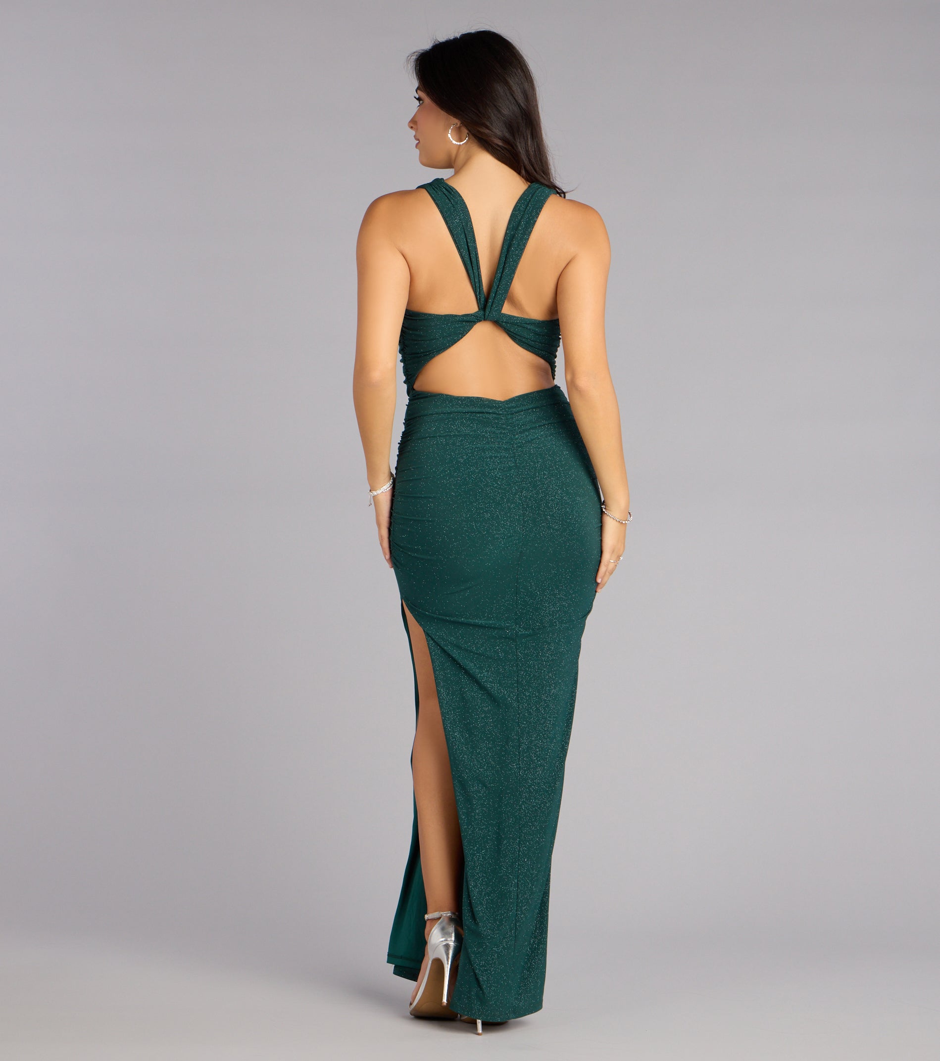 Ellaine Glitter Strappy Slit Formal Dress