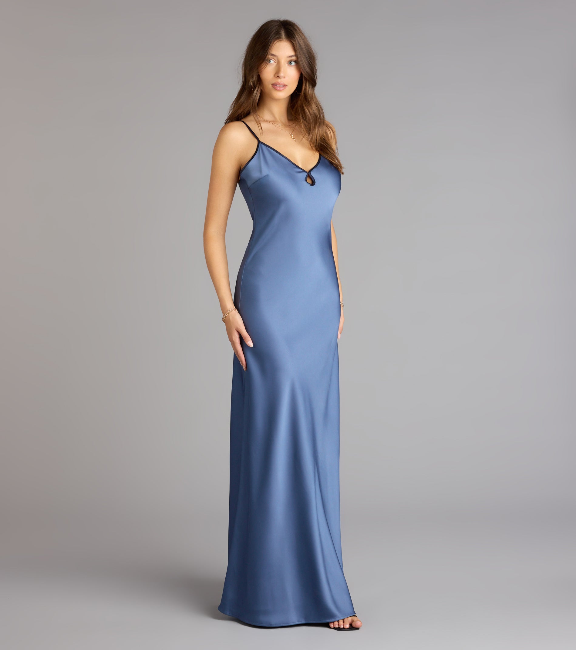 Blaire Satin Keyhole Slip Formal Dress