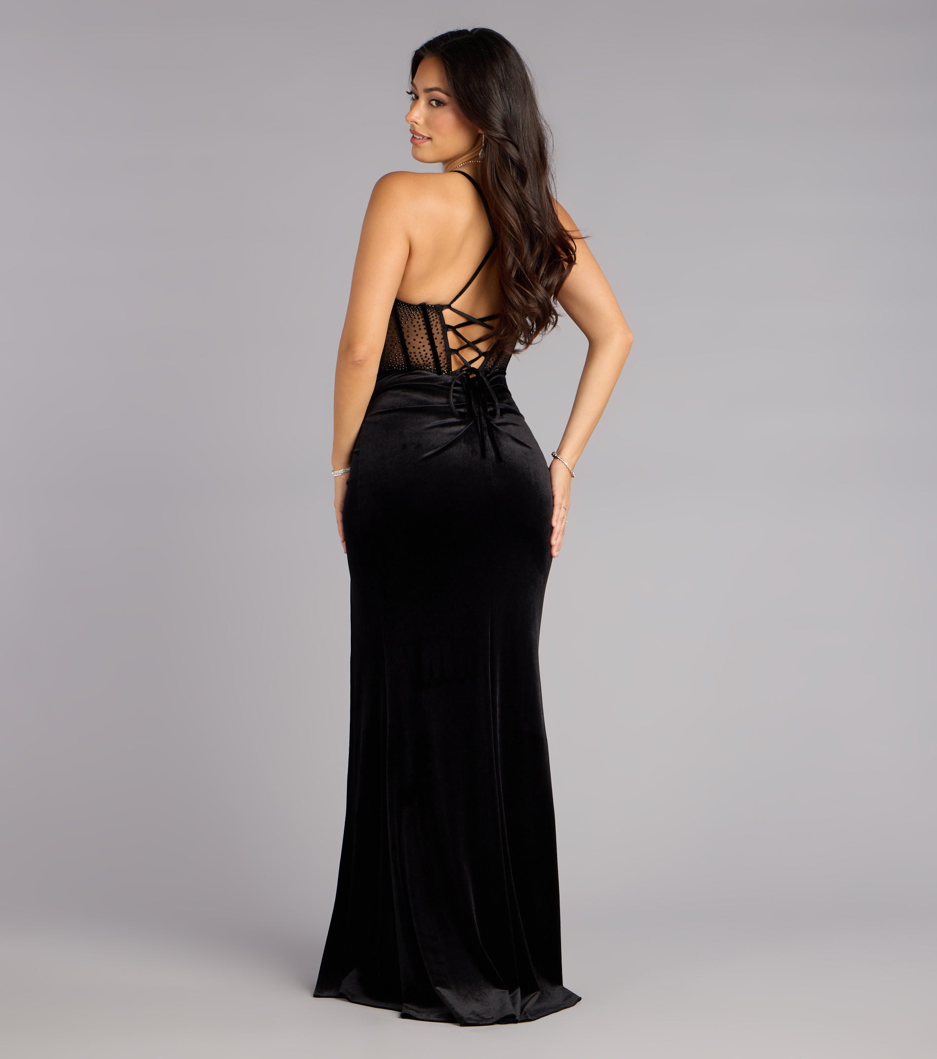 Gabbie Lace-Up Rhinestone Corset Formal Dress