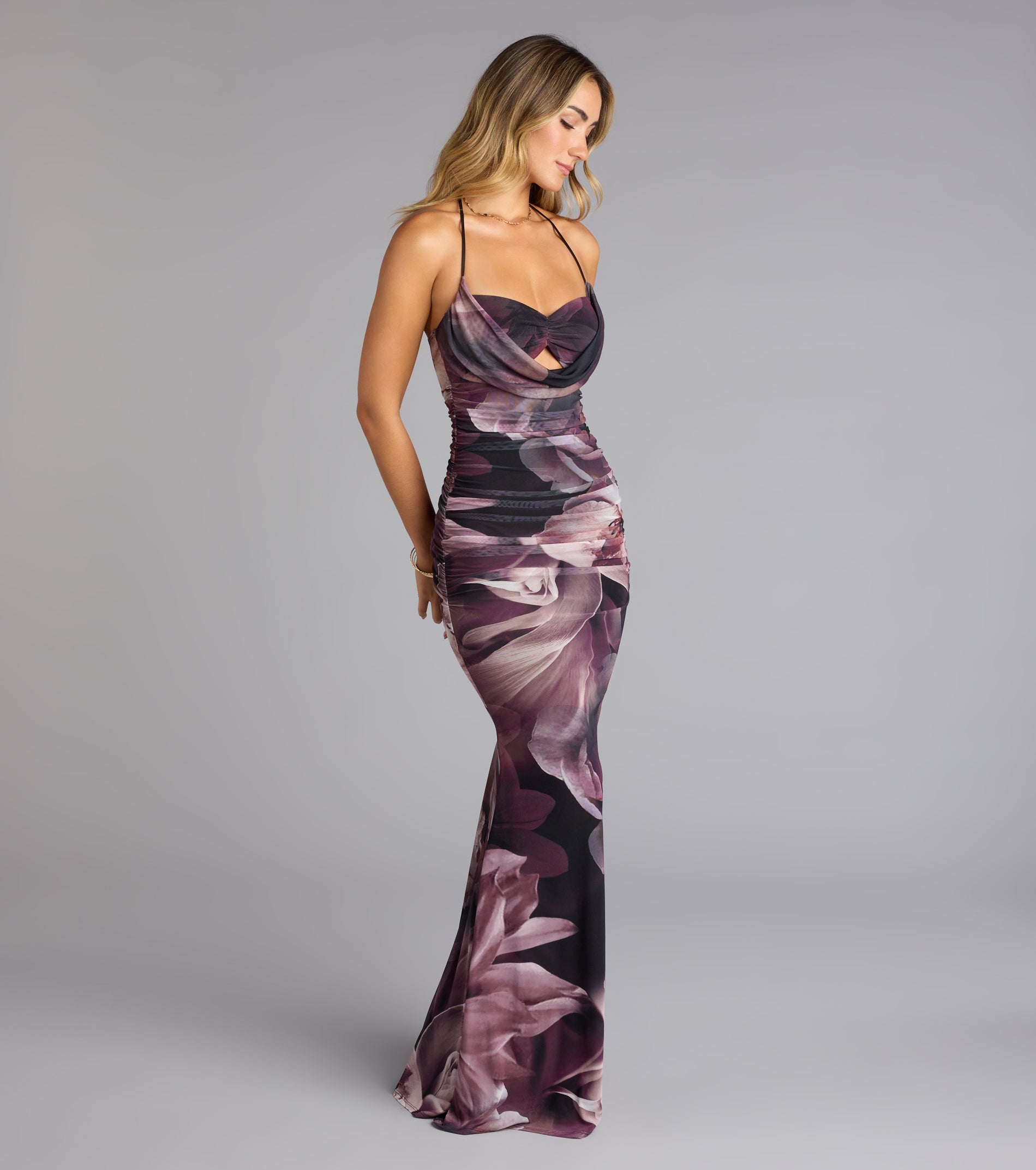 McKenzie Floral Halter Mermaid Formal Dress