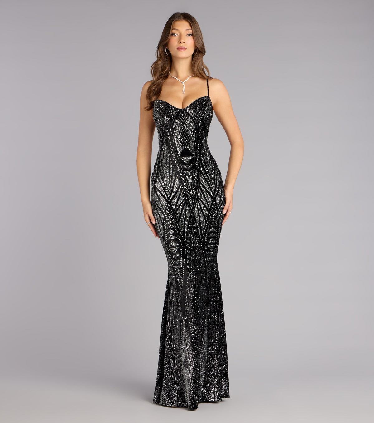 Barbra Glitter Velvet Lace-Up Formal Dress