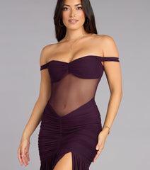 Eliza Sheer Mesh Off-The-Shoulder Mermaid Dress