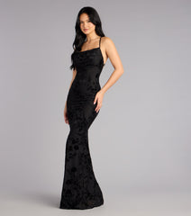 Alma Flocked Floral Mesh Mermaid Dress