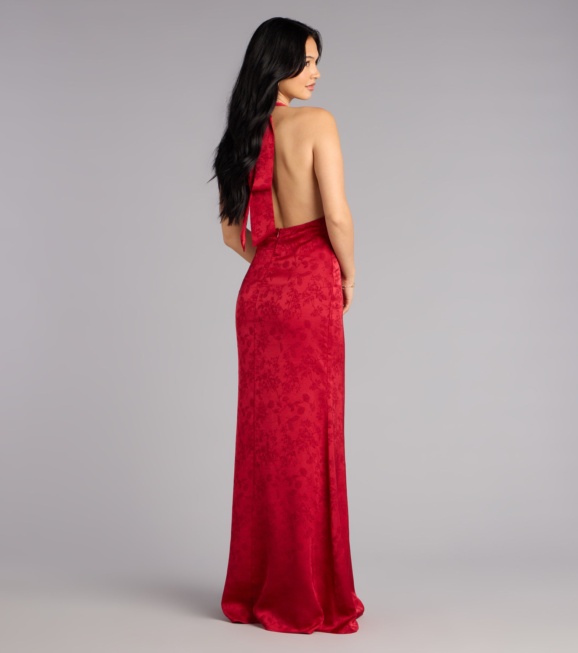 Adelle Satin Halter A-Line Formal Dress