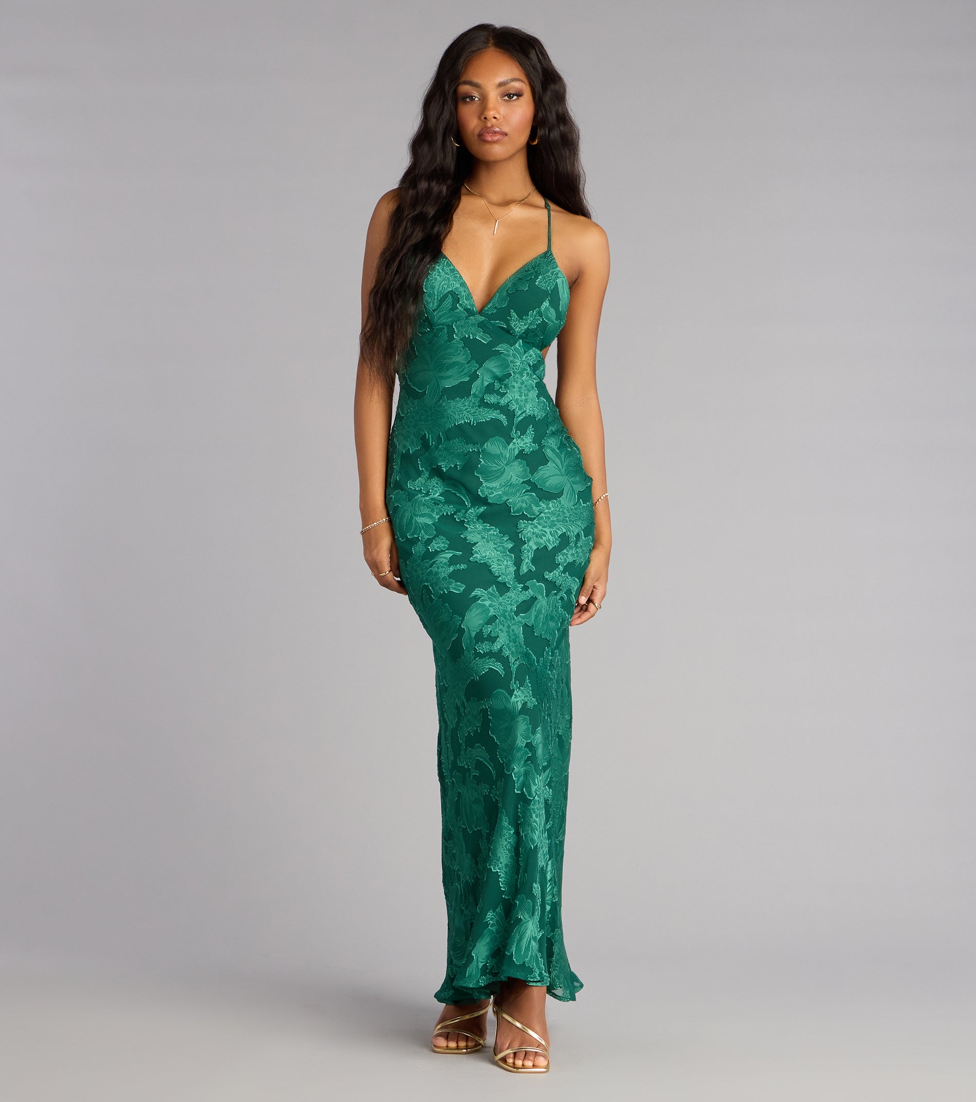 Enya Floral Mesh Lace-Up Formal Dress