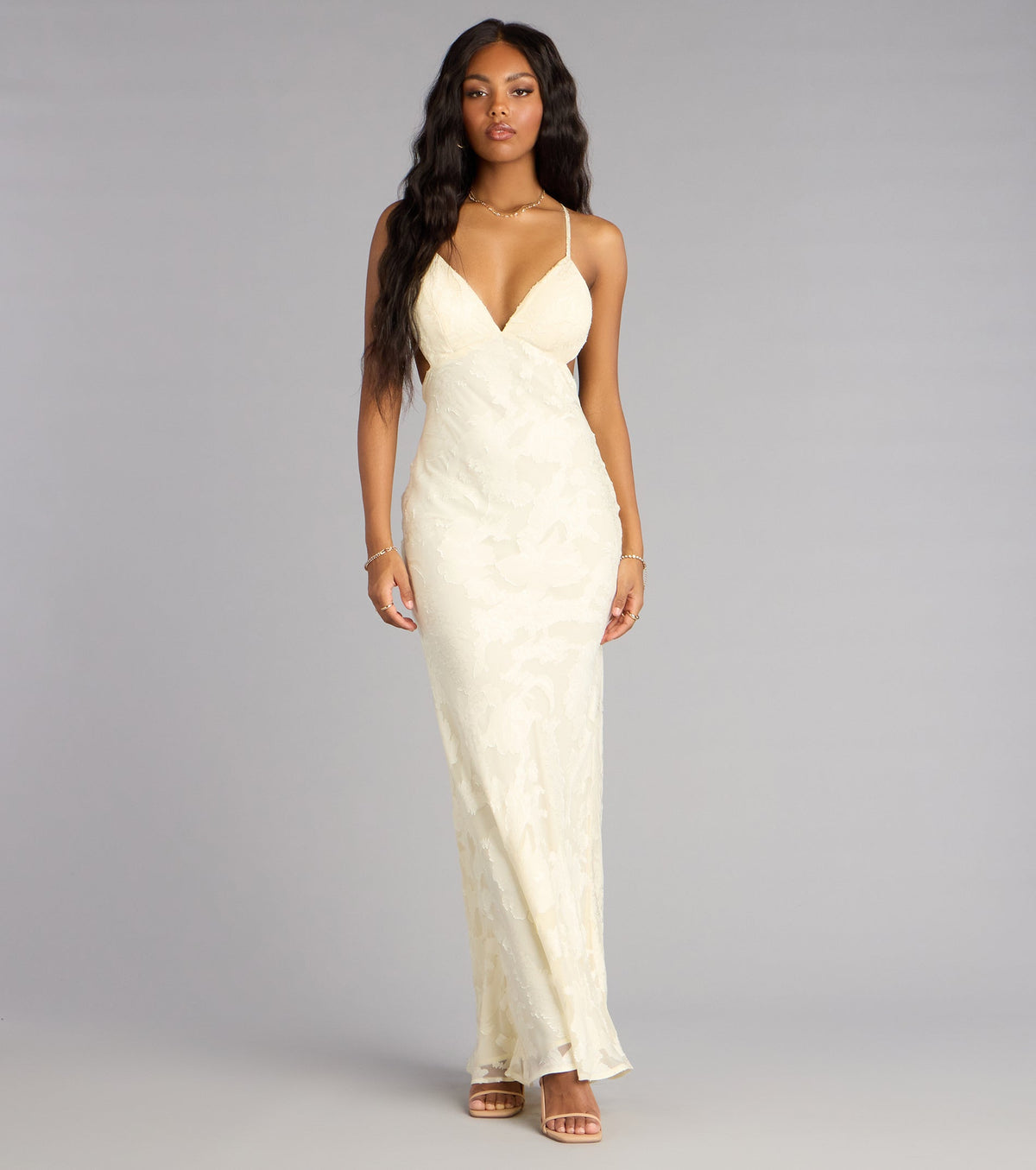 Enya Floral Mesh Lace-Up Formal Dress