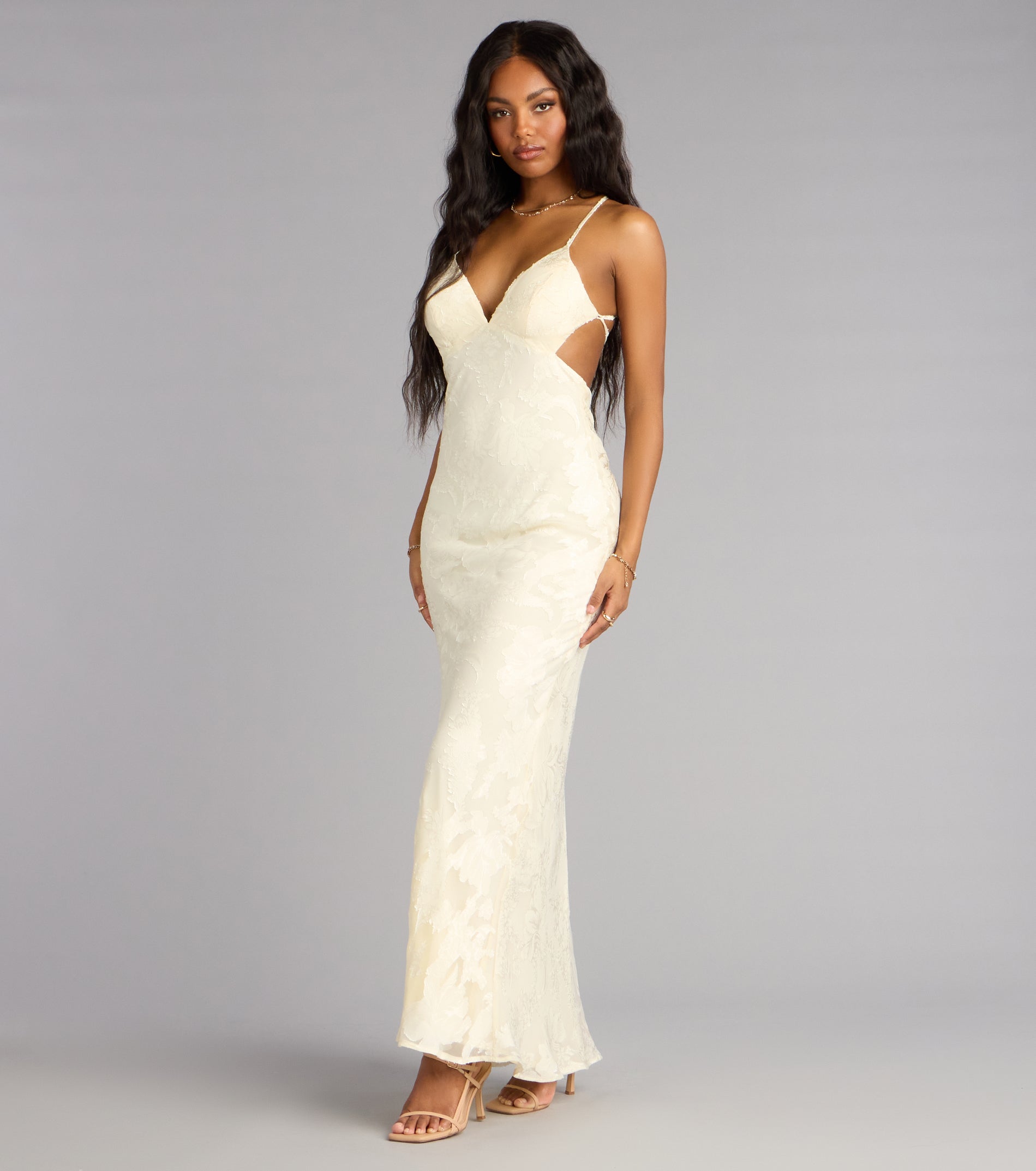 Enya Floral Mesh Lace-Up Formal Dress