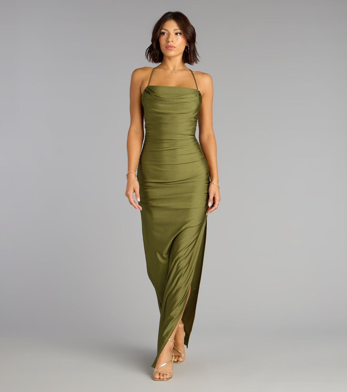 Stefani Lace-Up Slit Formal Dress