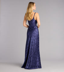 Kensie Satin Cowl Neck Slit Formal Dress