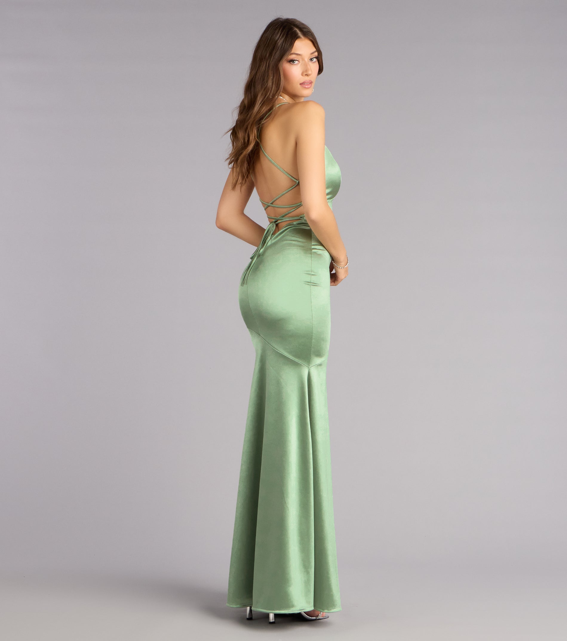 Mia Satin Lace-Up Mermaid Formal Dress