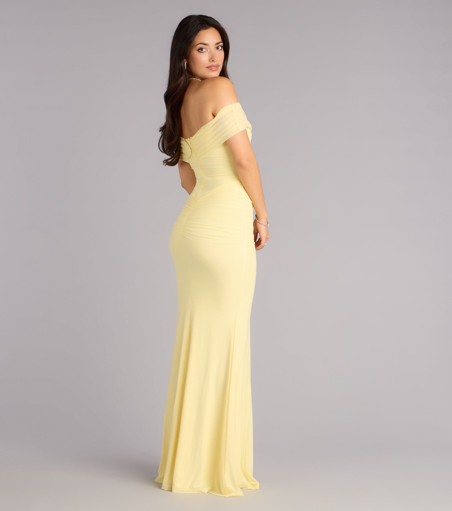 Katie Mesh Off-The-Shoulder Formal Dress