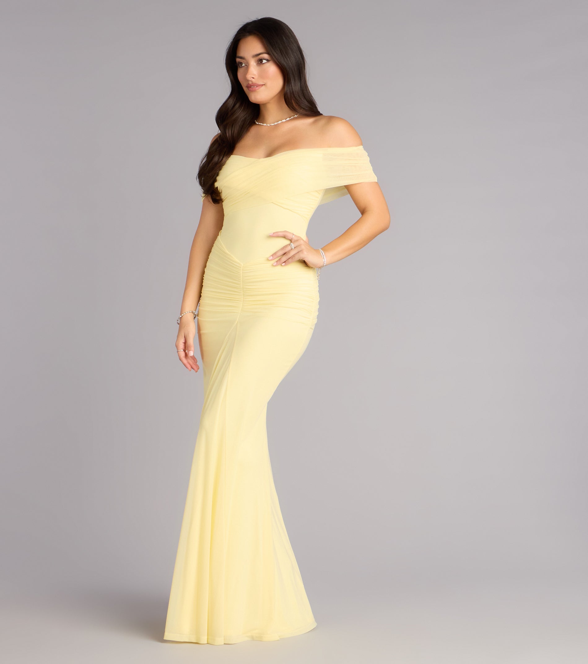 Katie Mesh Off-The-Shoulder Formal Dress