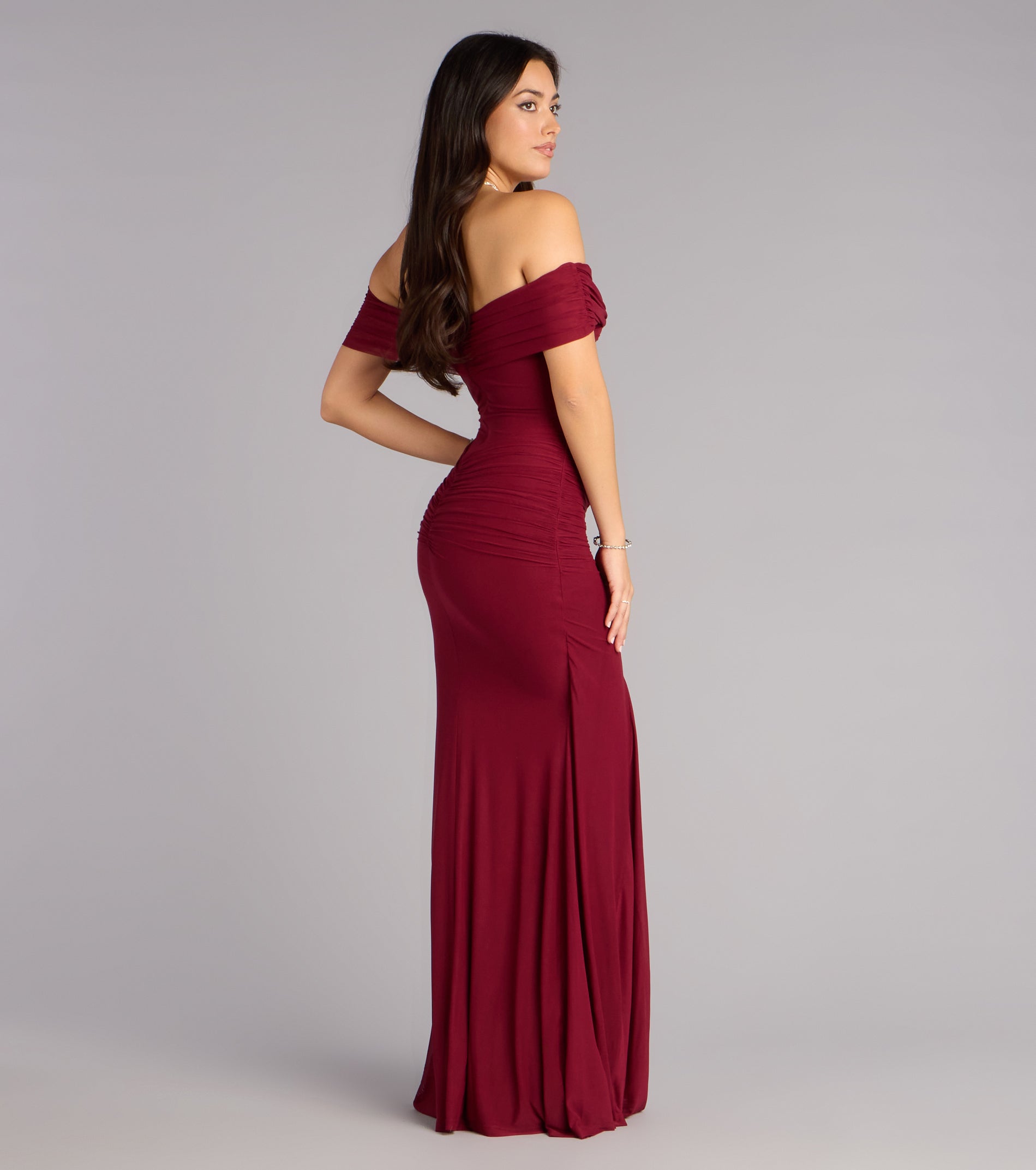Katie Mesh Off-The-Shoulder Formal Dress