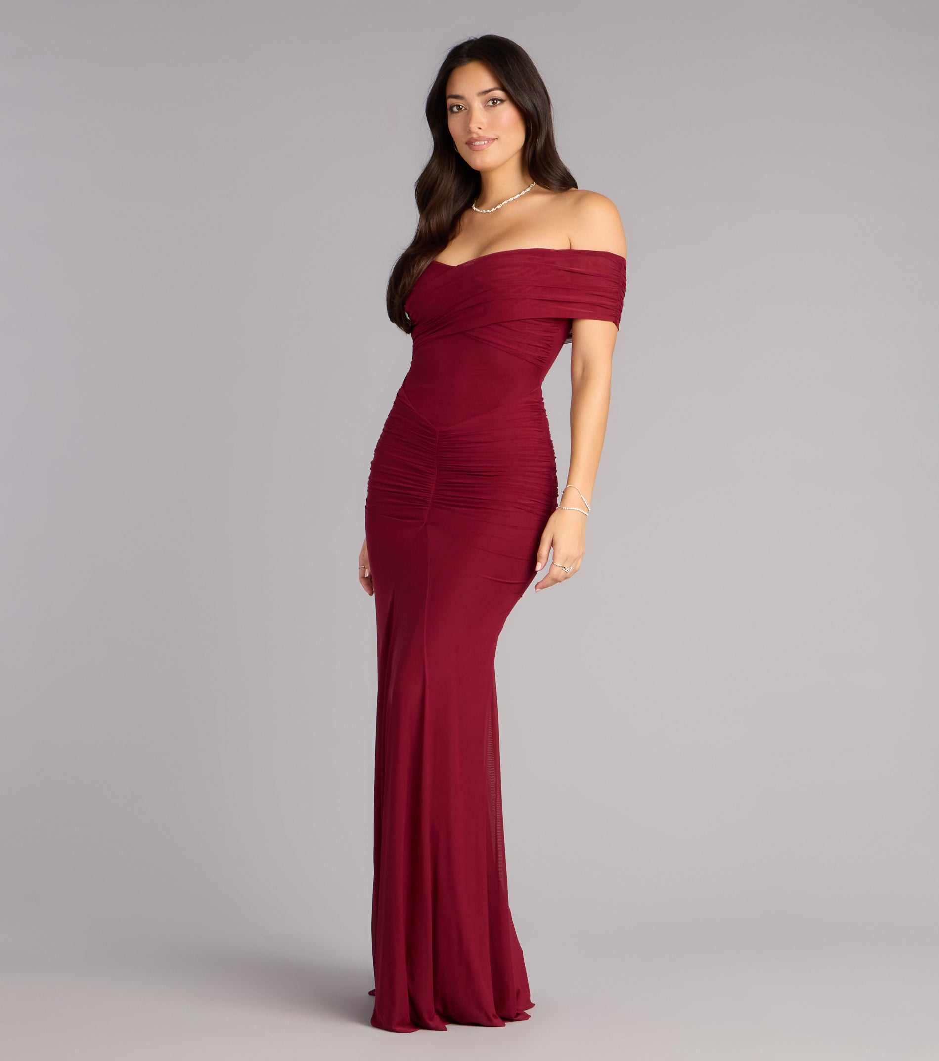 Katie Mesh Off-The-Shoulder Formal Dress