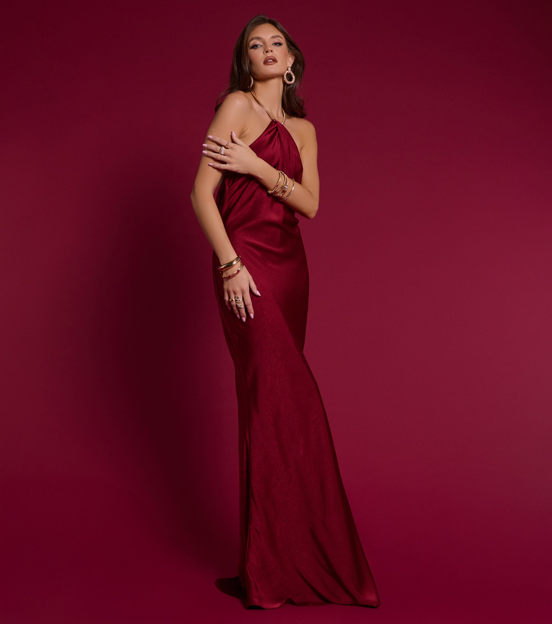 Meredith Satin Halter Open Back Formal Dress