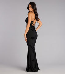 Arabella Velvet Floral Lace-Up Mermaid Formal Dress