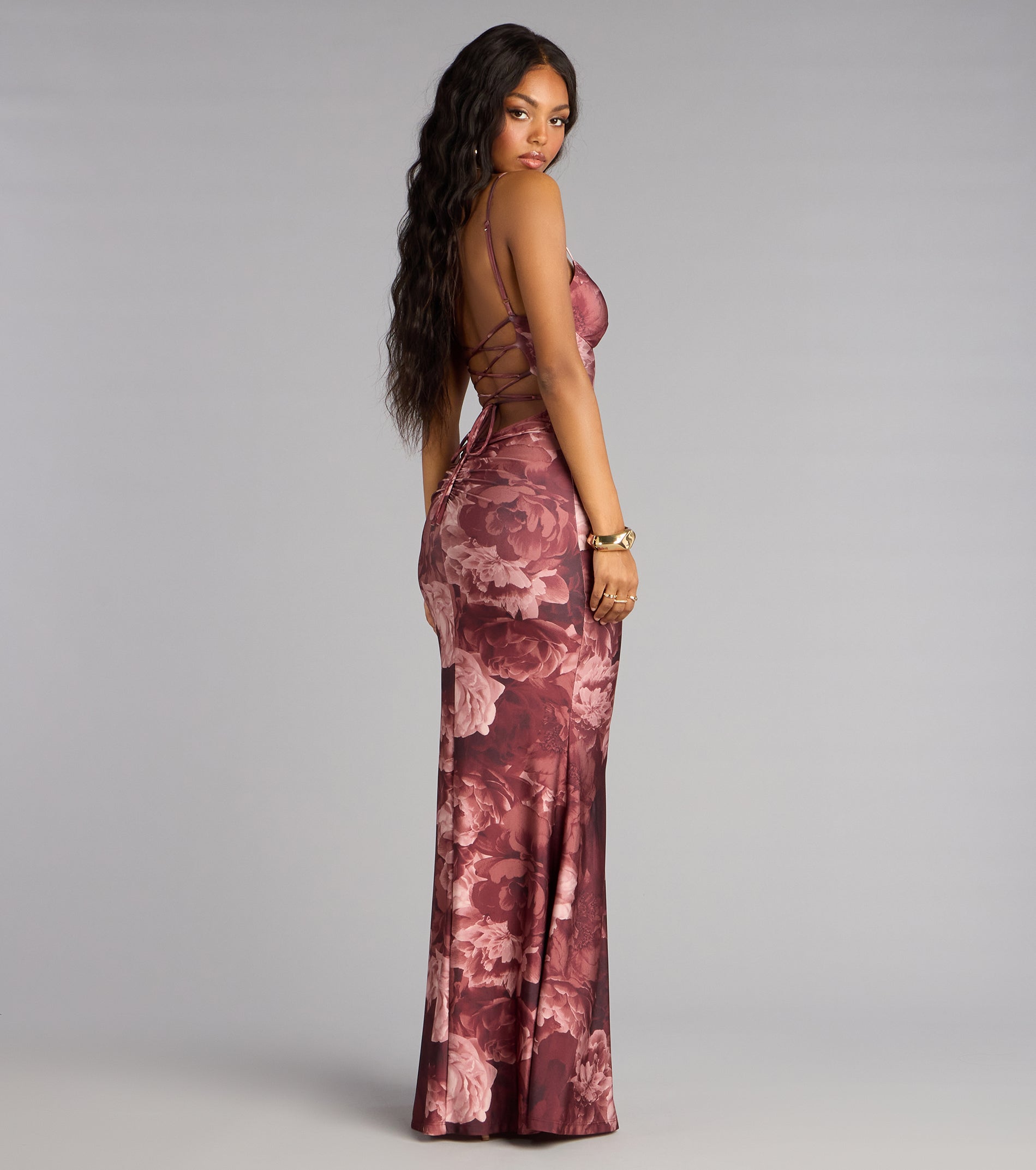 Leanne Floral Lace-Up Mermaid Dress