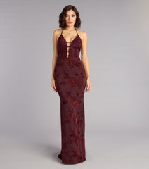 Erin Flocked Velvet Lace-Up Mermaid Formal Dress