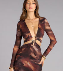 Alison Abstract Mesh Cutout Formal Dress