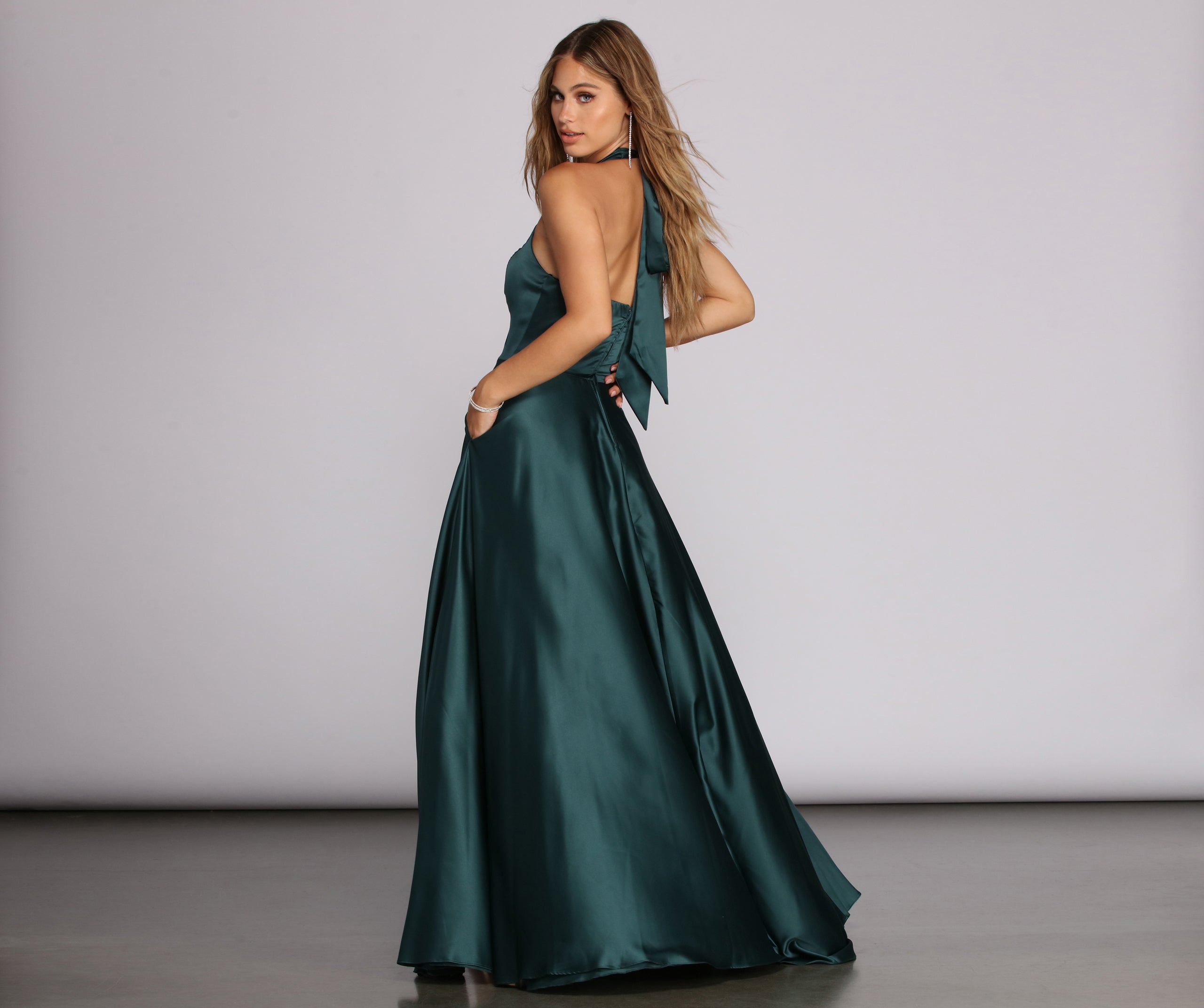 India Satin Tie Neck Gown