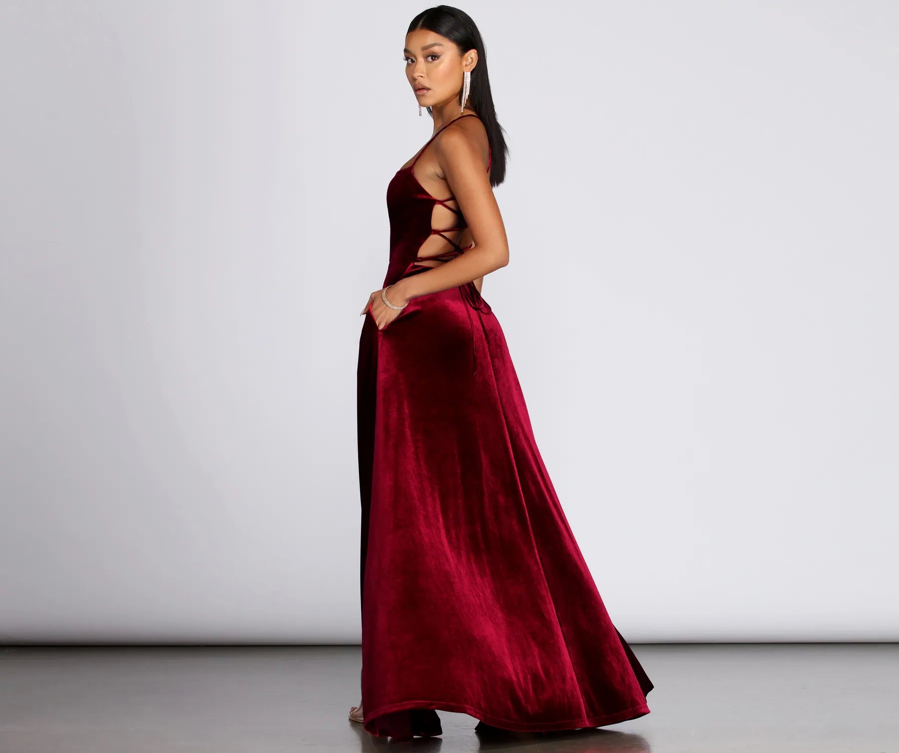 Dakota Velvet Lace Up Evening Gown