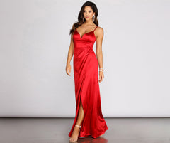 Nori Formal Plunging Satin Dress
