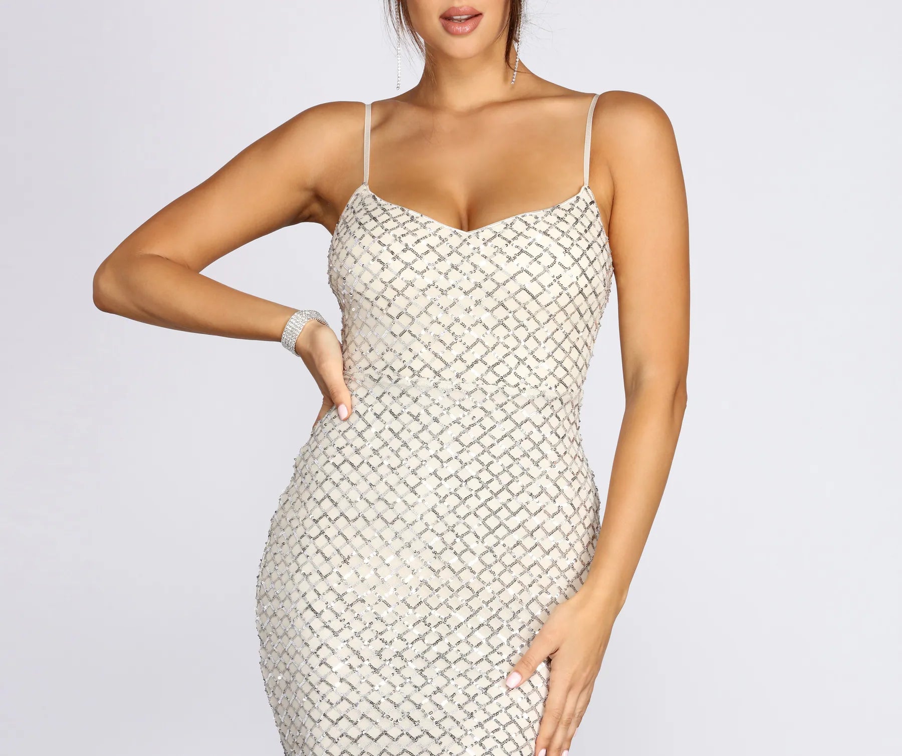 Odessa Sequin Mesh Evening Gown
