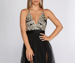 Arya Formal Embroidered Tulle Dress
