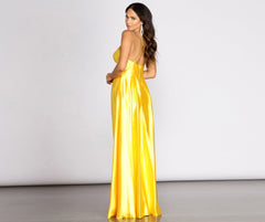 Maple Pleated Satin Cross Back Dress