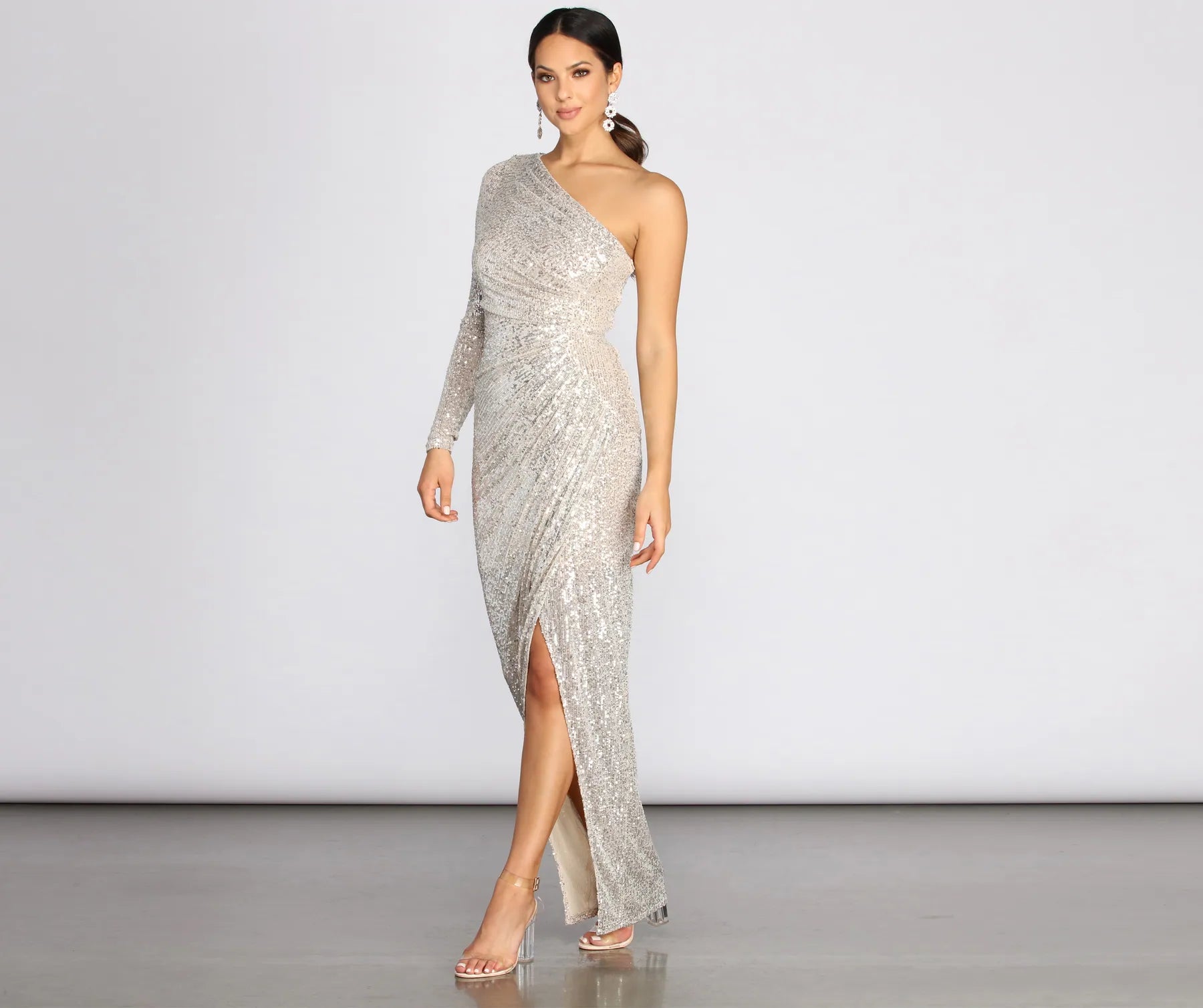 Sage One Shoulder Sequin Dress