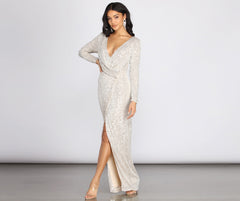 Bella Formal Sequin Wrap Dress