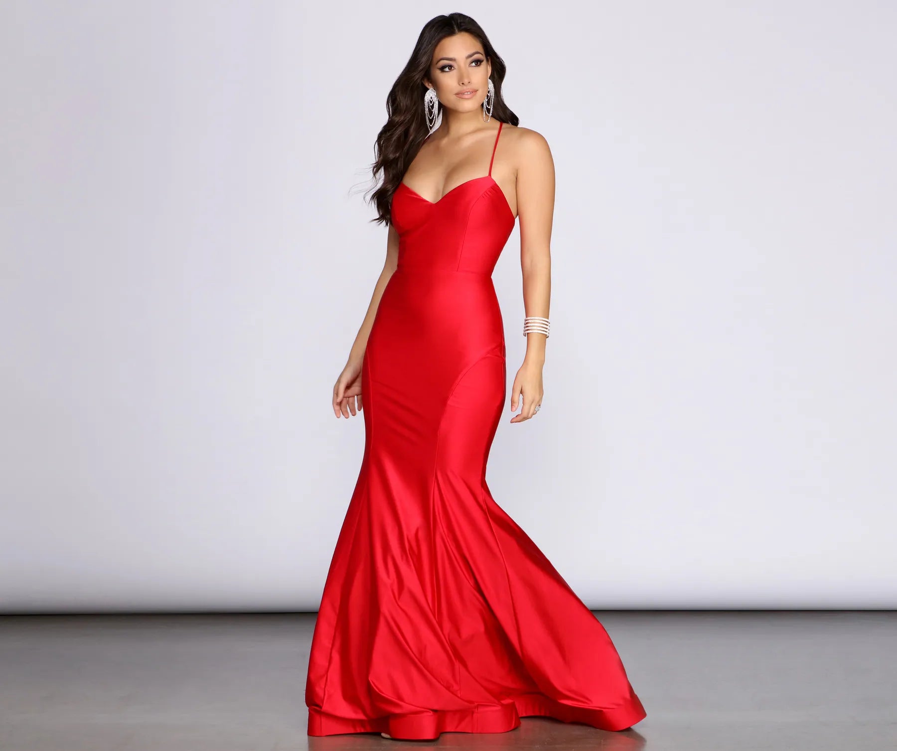 Celina Lace Up Back Satin Mermaid Dress