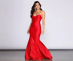 Celina Lace Up Back Satin Mermaid Dress