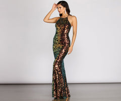 Tracy Sequin Scroll Mermaid Dress