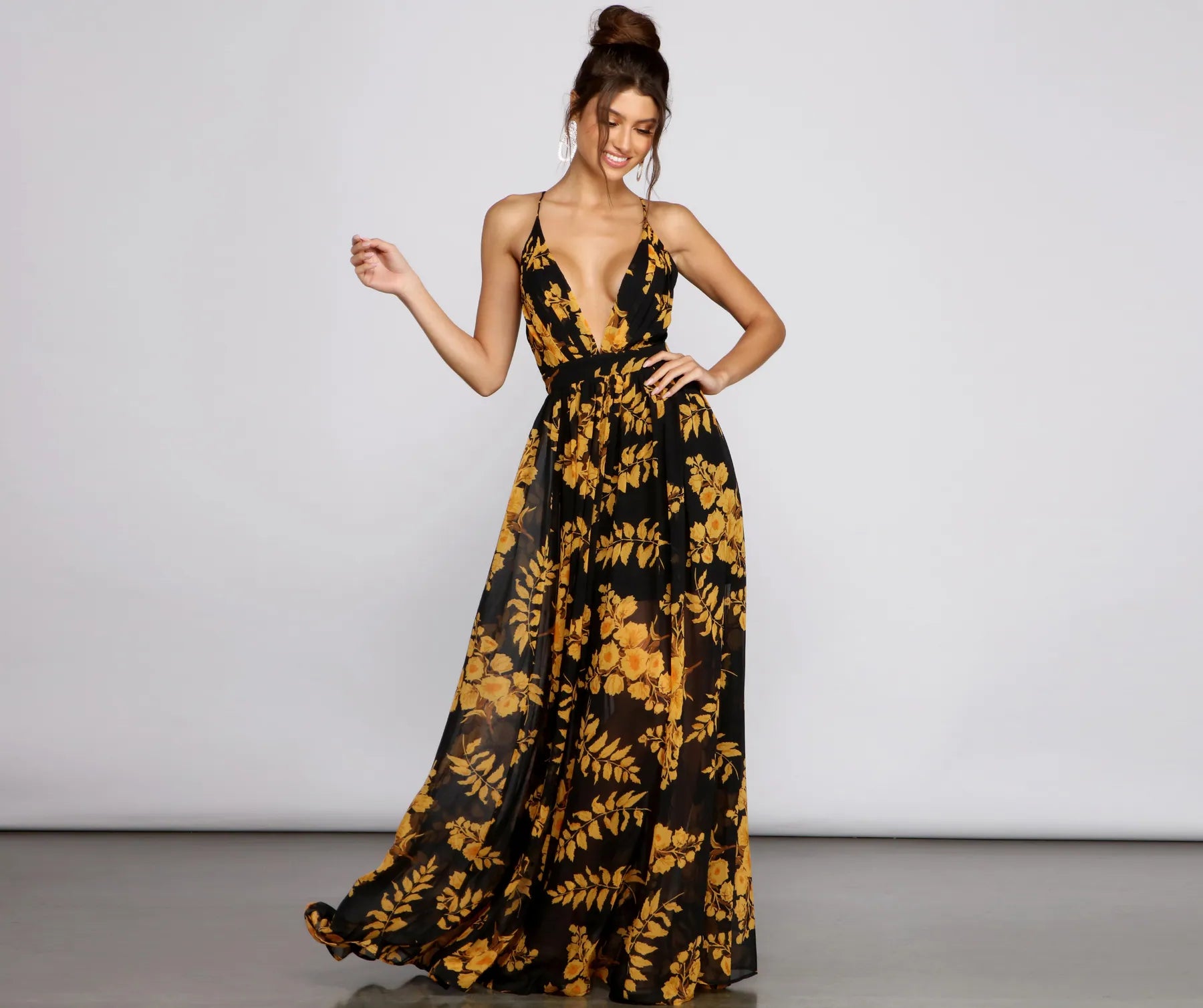 Aubrielle Formal Floral Chiffon A-Line Dress