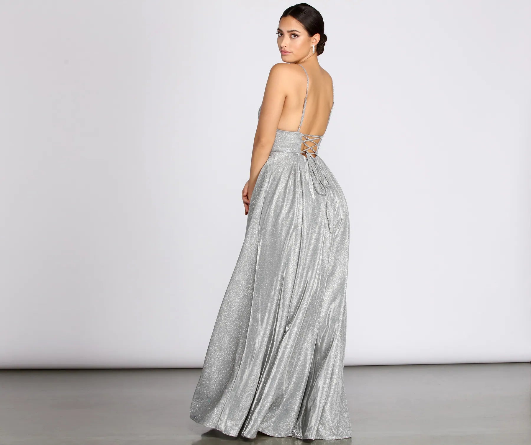 Asta Glitter Lace Up Back A-Line Dress