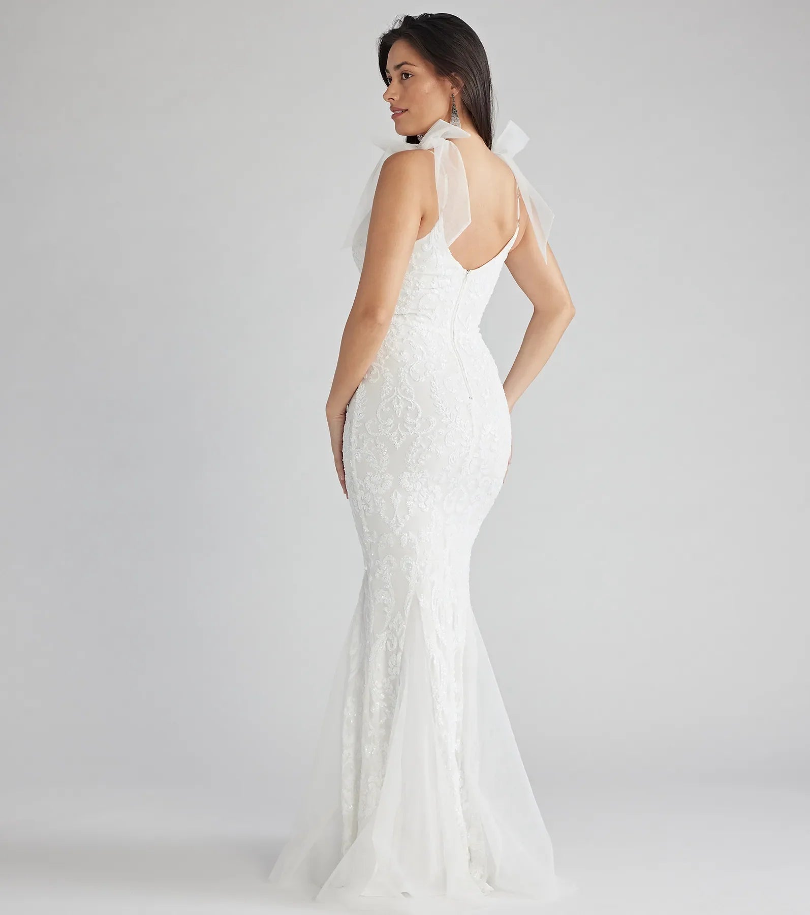 Lola Plunging Halter Geometric Glitter Formal Dress