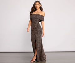 Elle Glitter Off The Shoulder Wrap Dress