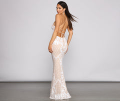 Blair Sequin Scroll Sleeveless Formal Dress