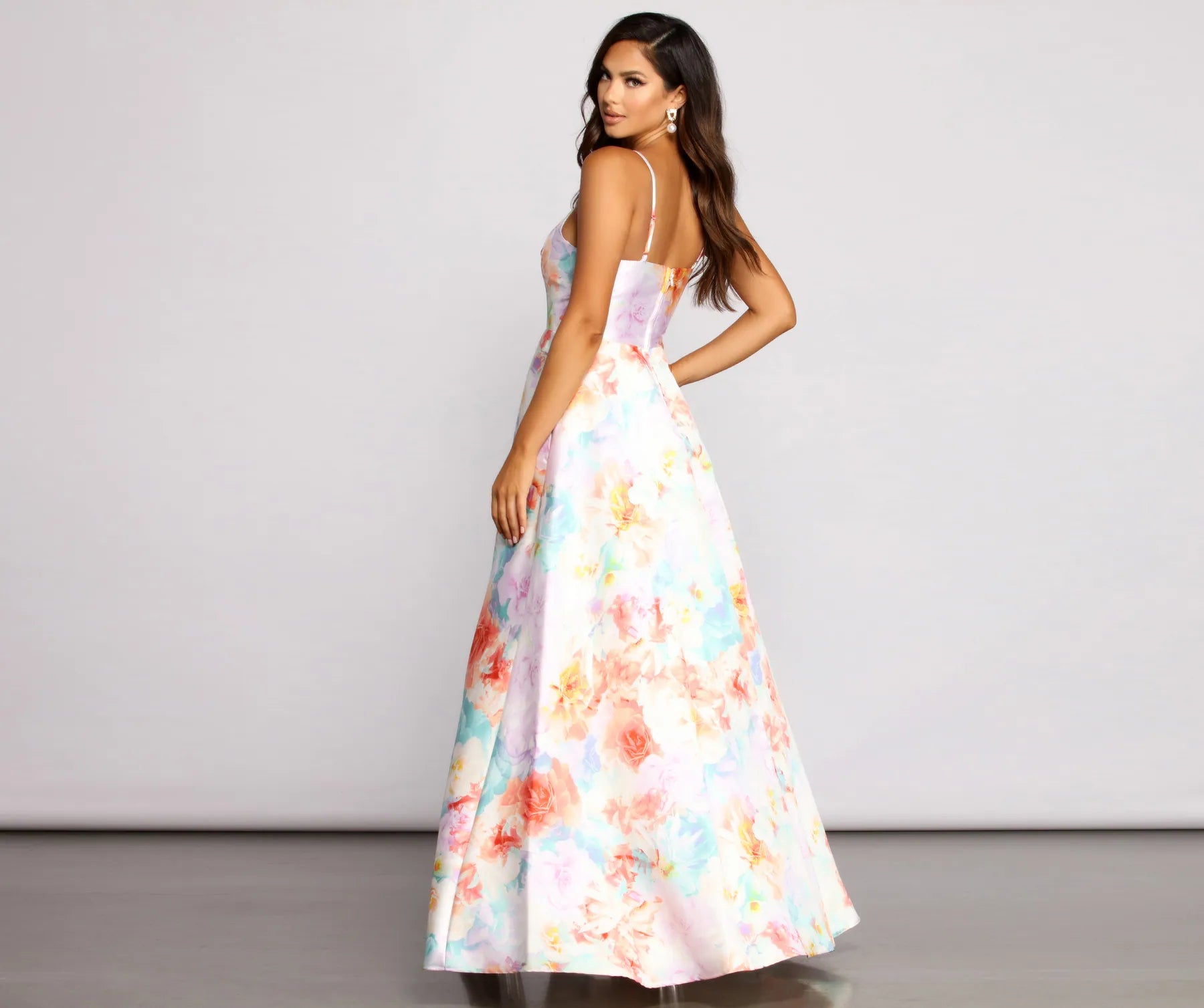 Cami Formal Floral Satin A-Line Dress