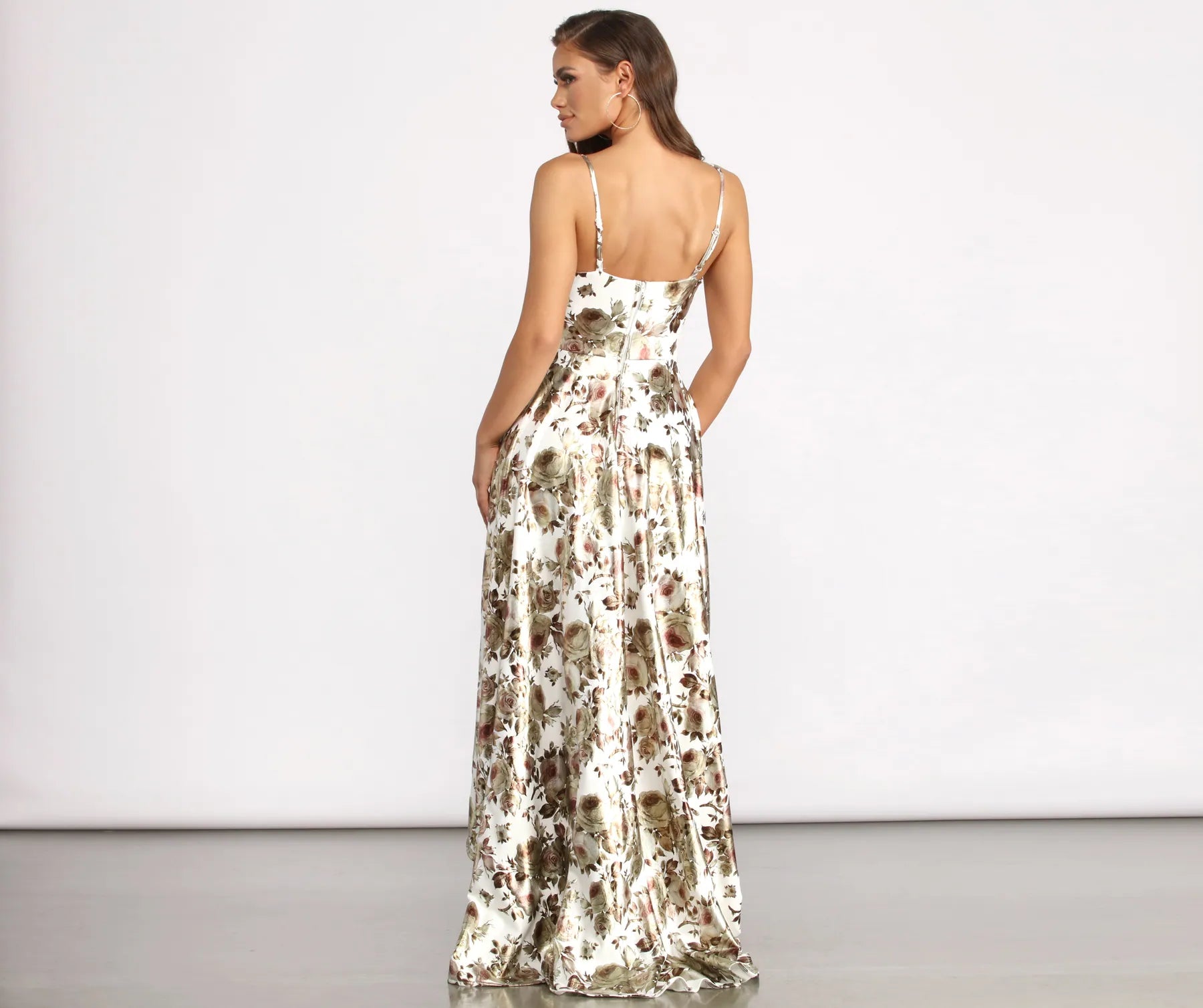 Amabella Floral Foiled High Low Dress