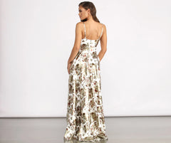 Amabella Floral Foiled High Low Dress