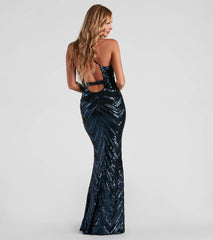 Aubrie Formal Sequin Scroll Dress